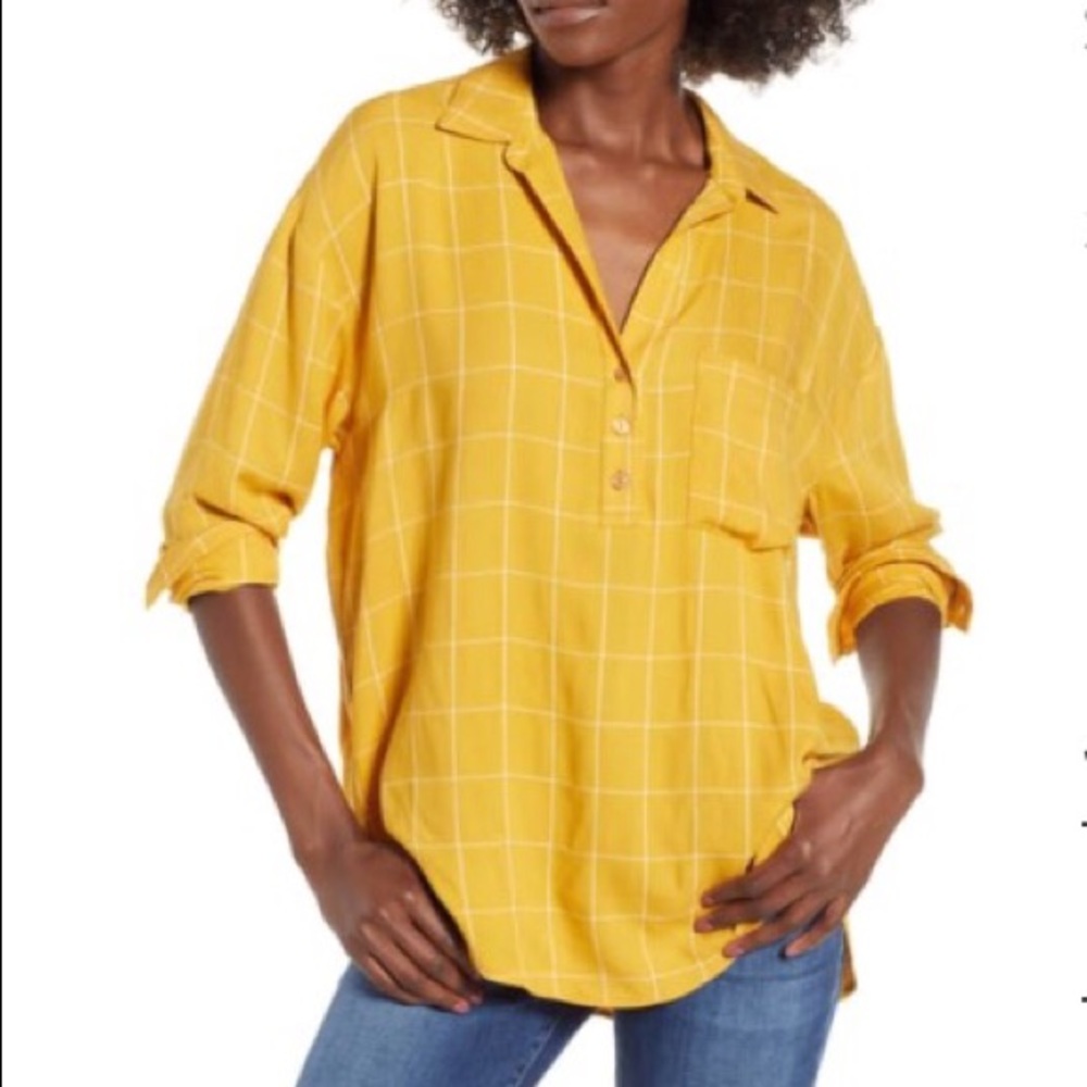 Lush Slouchy Pocket Henley Blouse